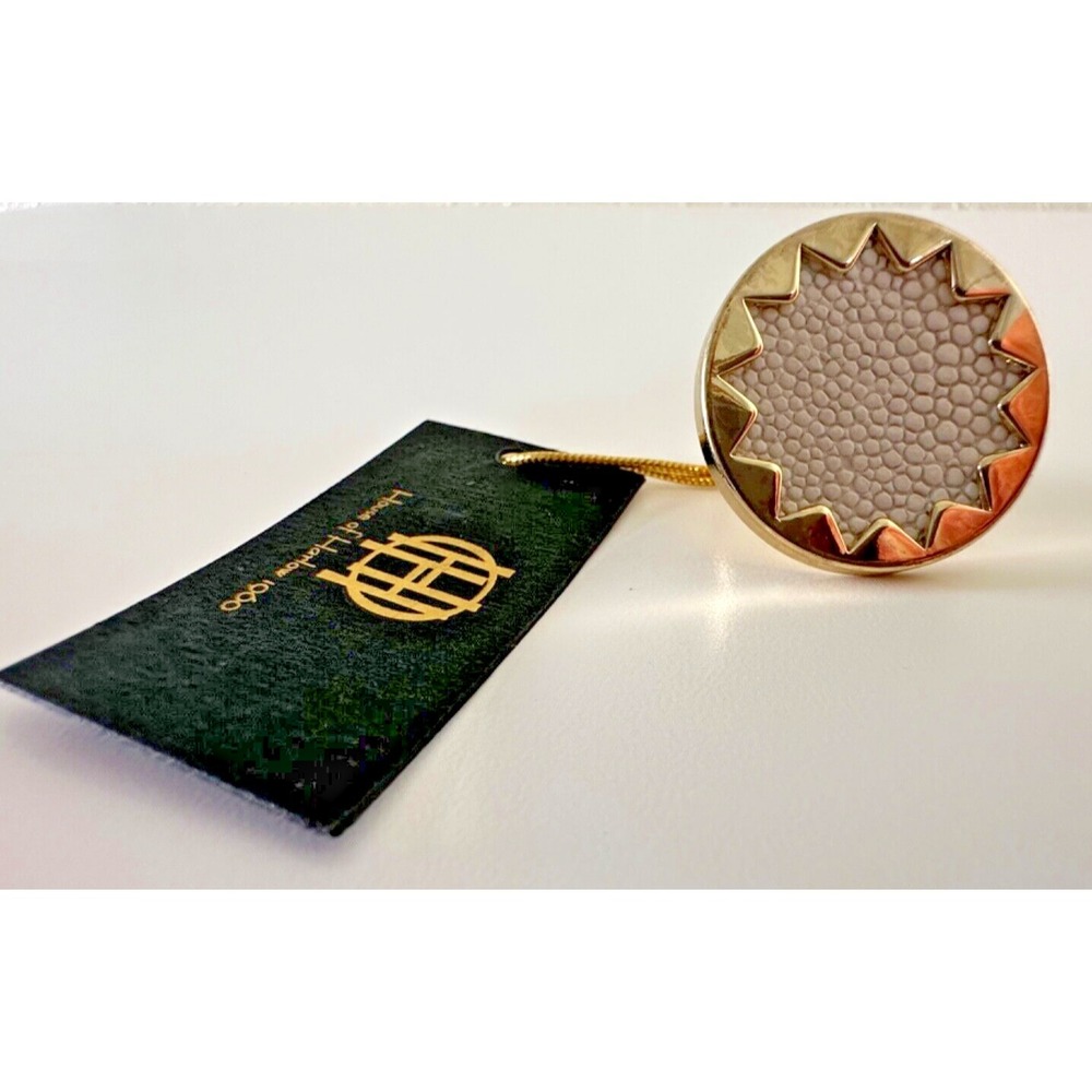 House of Harlow Ring Sunburst Statement Beige Leather Tags Gold Tone sz 5 3/4